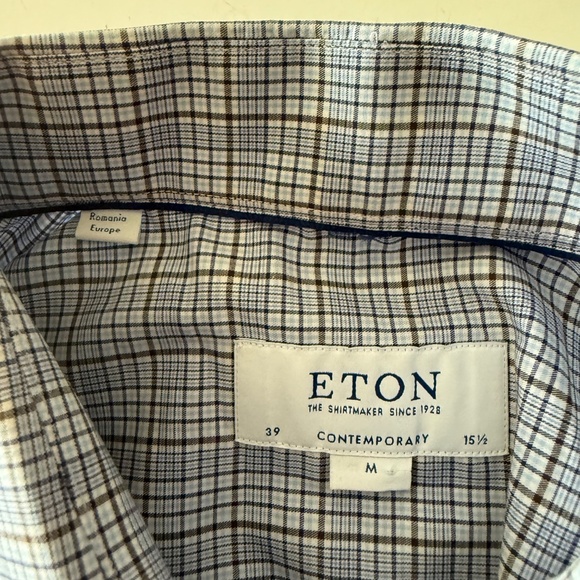 ETON Contemporary Light Blue & Gray Plaid Button Up Dress Shirt Mens 15.5 MEDIUM - Picture 4 of 8